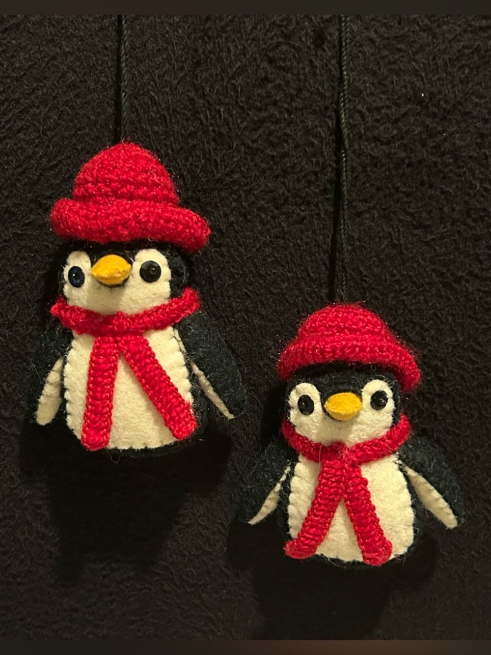 Set of 2 Queenwest WOOL FELT PENGUIN Ornaments